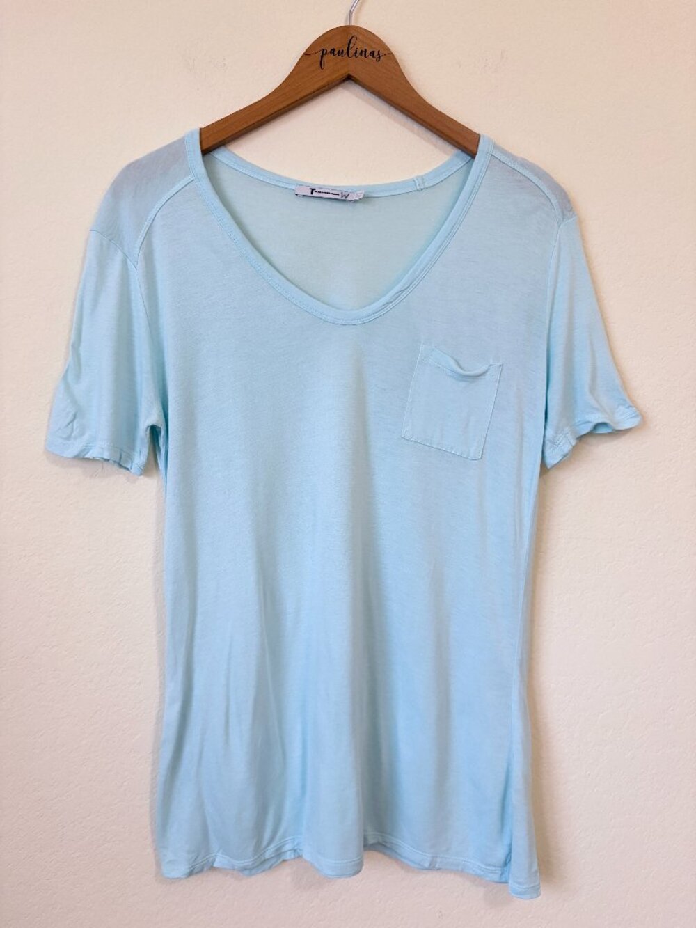 T by Alexander Wang Top Womens Small Baby Blue Relaxed Minimalist Pocket Tee S